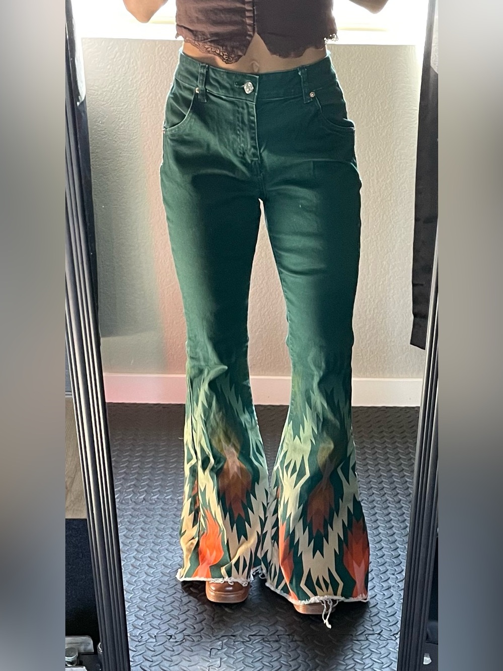 Ranch Dress’N Green Flared Pants with Southwestern Print